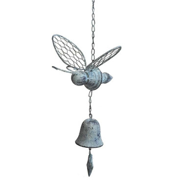 Clochette abeille blanc patiné 20x18x75cm