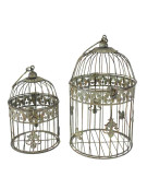 Set 2 cages rondes suspendues vert patiné 19x40cm
