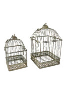 Set 2 cages carrées suspendues vert patiné 18x18x40cm