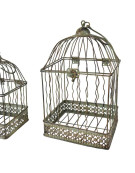 Set 2 cages carrées suspendues vert patiné 18x18x40cm
