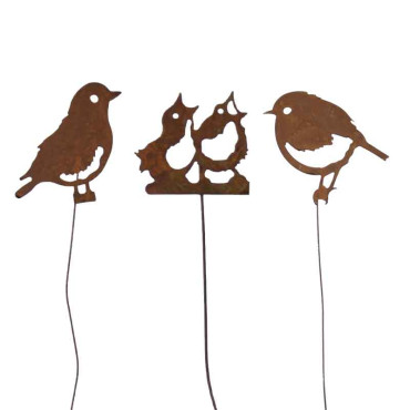 Set 3 tuteurs oiseaux fer 15x97cm