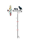 Moulin multicolore oiseaux fer 22x17x66cm