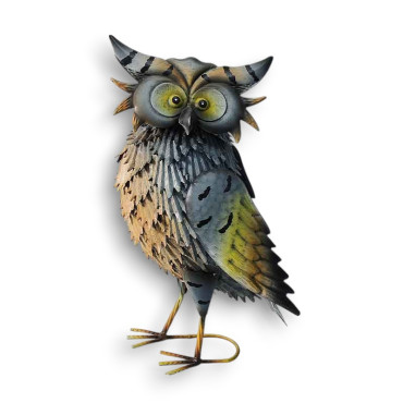 Figurine hibou aux reflets bleu 23x13x38cm