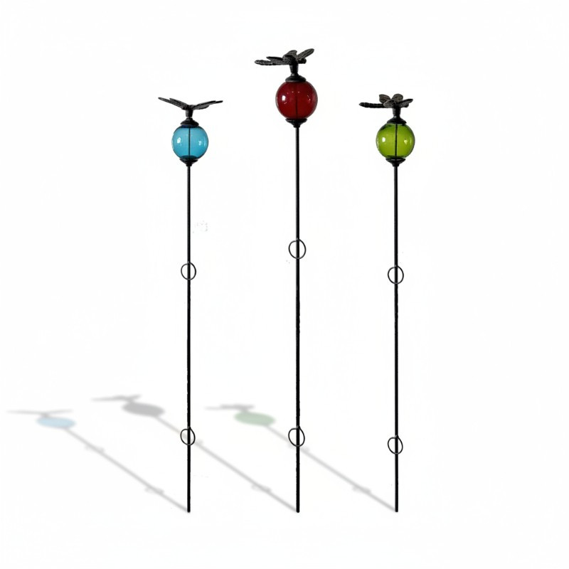 Ensemble 3 tuteurs boule libellule 8x135cm