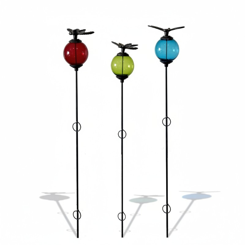 Ensemble 3 tuteurs boule libellule 10x137cm