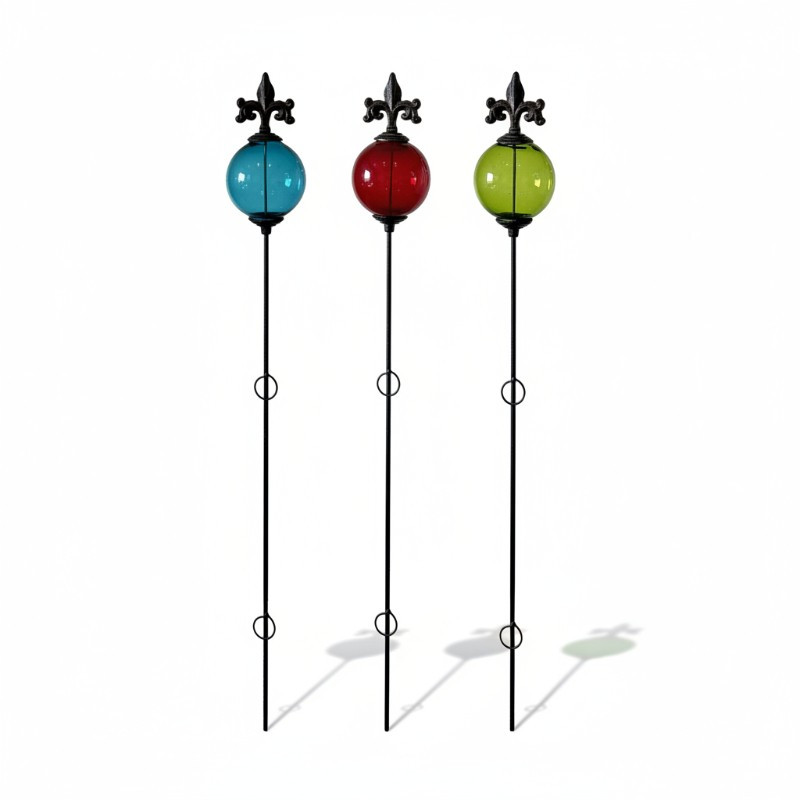 Ensemble 3 tuteurs boule fleurs de lys 12x140cm