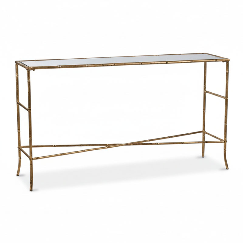 Console métal or plateau verre 76x34x144cm