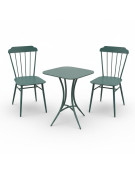 Ensemble table et 2 chaise en fer vert 60x60x71cm