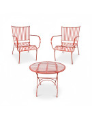 Ensemble table et 2 chaises en fer rouge