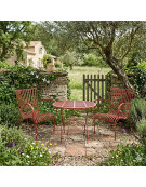 Ensemble table et 2 chaises en fer rouge