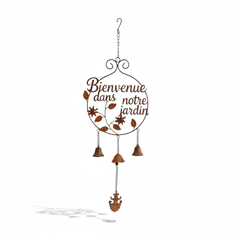 Cloche carillon Bienvenue au jardin 27x6x80cm