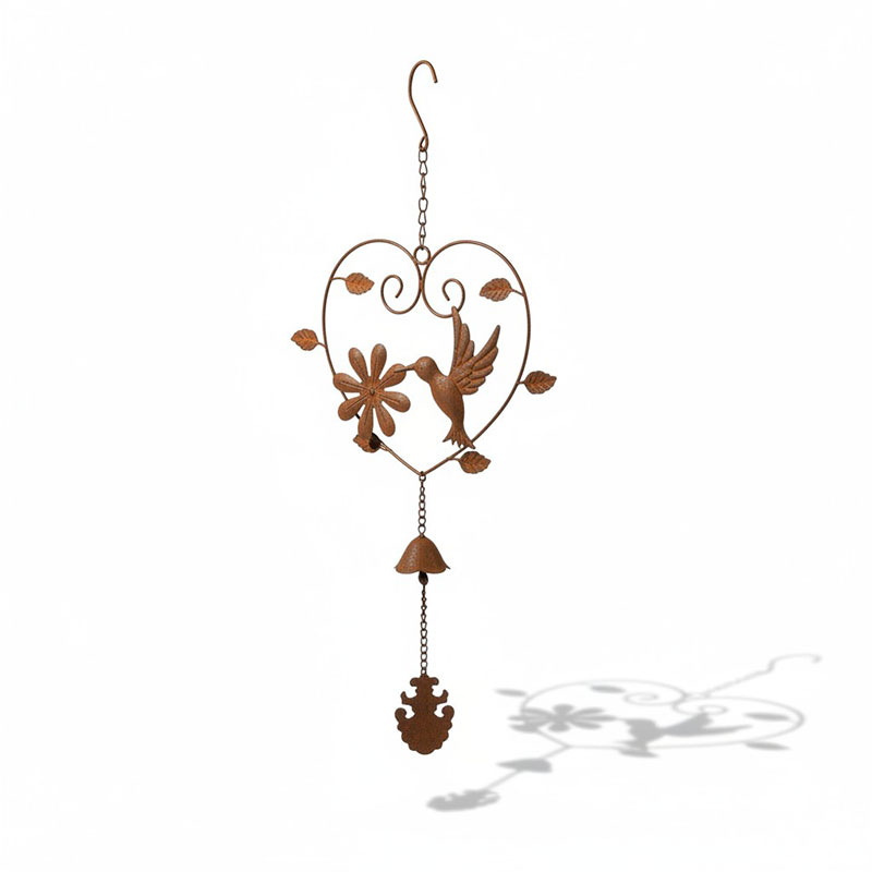 Cloche carillon coeur oiseau 33x6x71cm