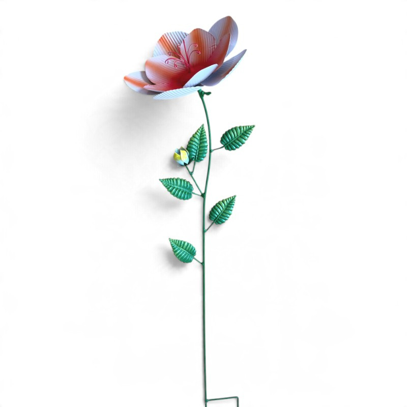 Tuteur Fleur Fer Orange 27x22x102cm