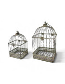 Set 2 cages carrées suspendues vert patiné 18x18x40cm