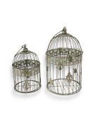 Set 2 cages rondes suspendues vert patiné 19x40cm